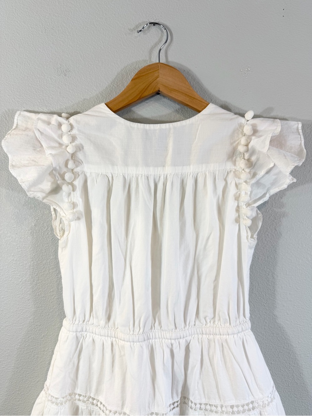 J. Crew Point Sur Pom Pom Midi Dress 0P White Flutter Sleeve Minimalist Cottage - Picture 10 of 11